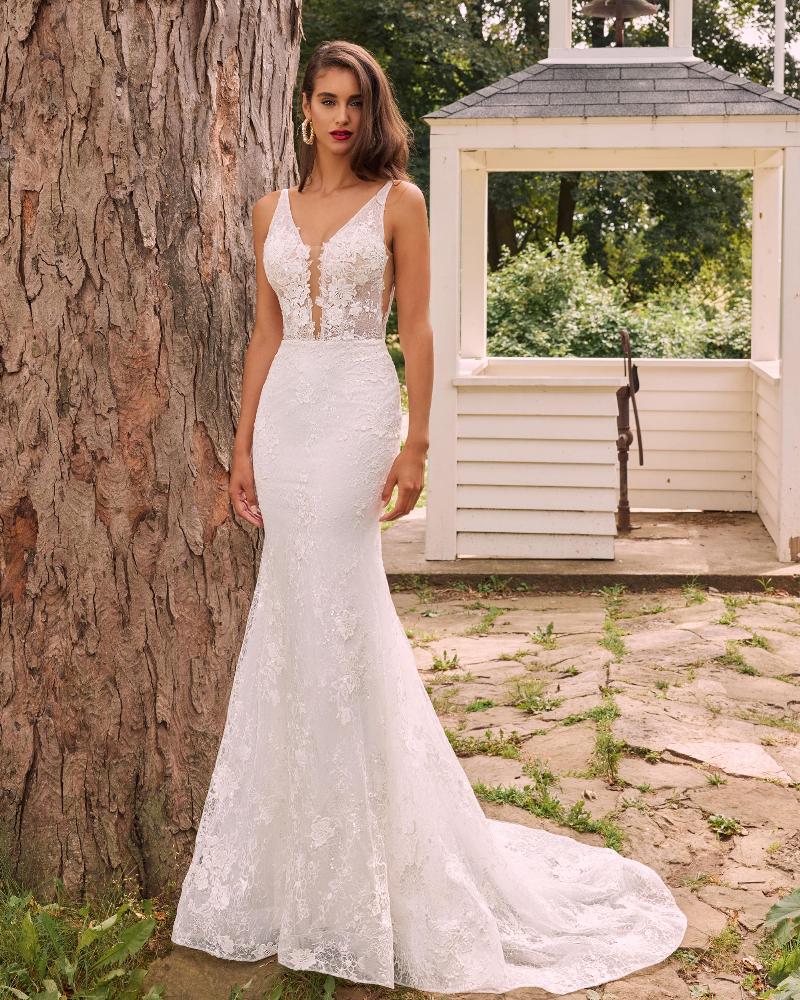 La22109 sexy backless wedding dress with lace and tank straps3